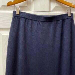St. John Basics Sz 10 Navy Santana Knit Pencil Skirt Classic Old Money Career